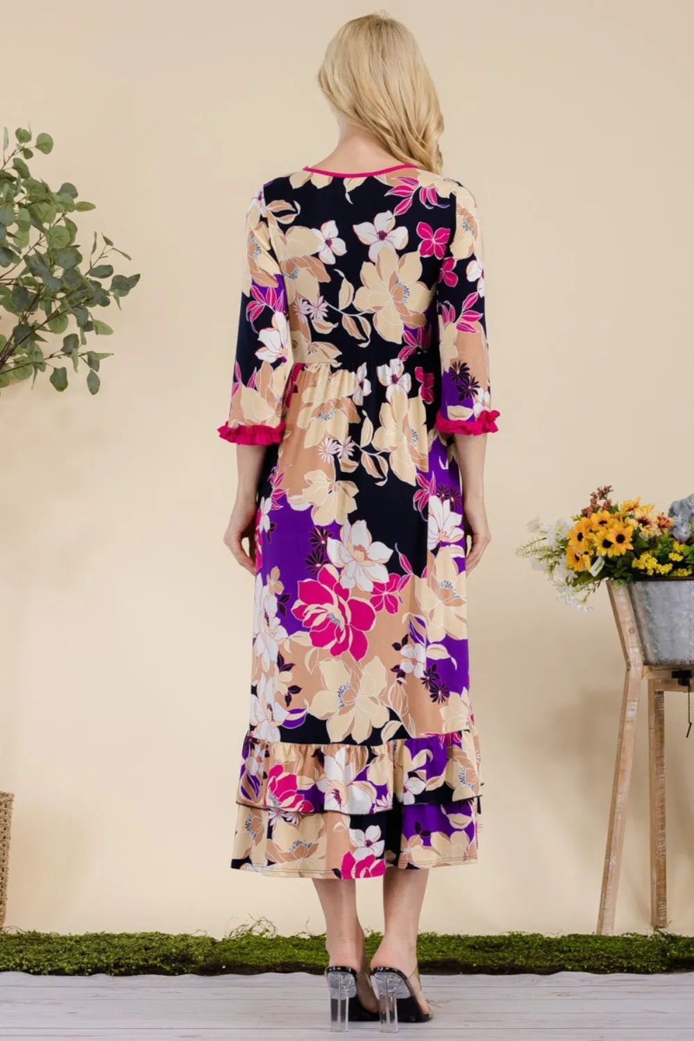 Celeste Full Size Floral Ruffled Midi Dress sold by Charming Charlie product image thumbnail 2