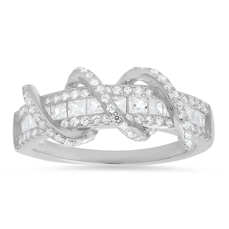 Sterling Silver Exotic Twist CZ Band Ring sold by Charming Charlie