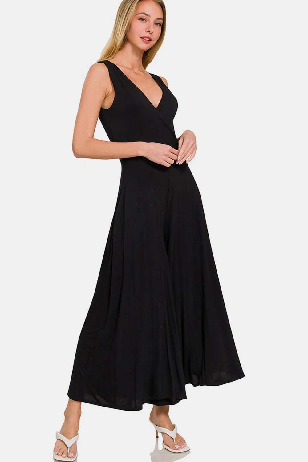 Zenana Surplice Neckline Sleeveless Jumpsuit sold by Charming Charlie product image thumbnail 3