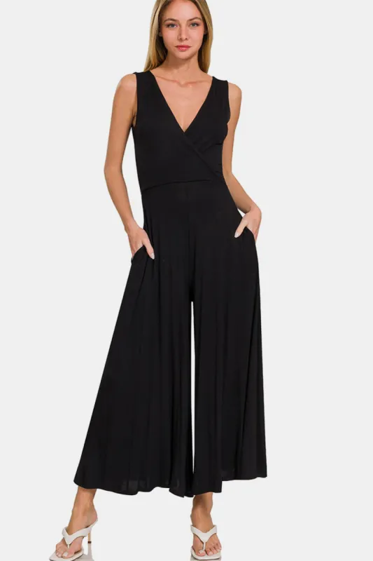 Zenana Surplice Neckline Sleeveless Jumpsuit sold by Charming Charlie