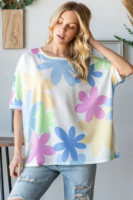 HOPELY Floral Round Neck Waffle T-Shirt sold by Charming Charlie