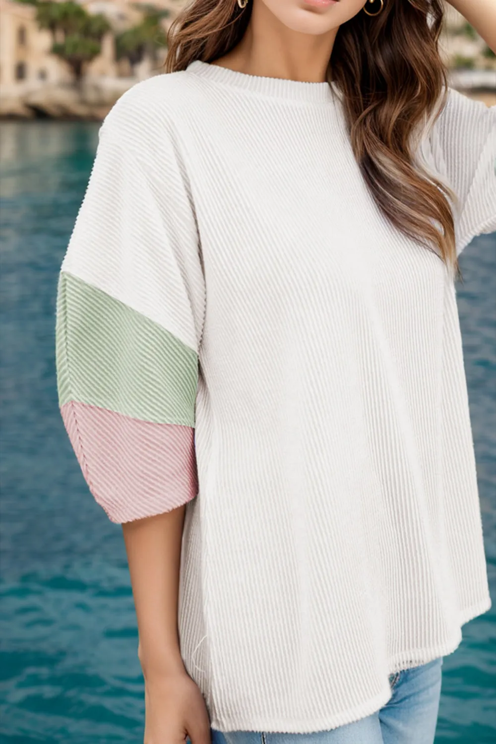 Color Block Round Neck Dropped Shoulder Blouse sold by Charming Charlie product image thumbnail 3