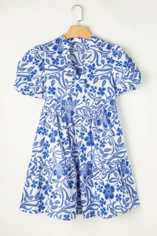 Printed Notched Puff Sleeve Dress sold by Charming Charlie