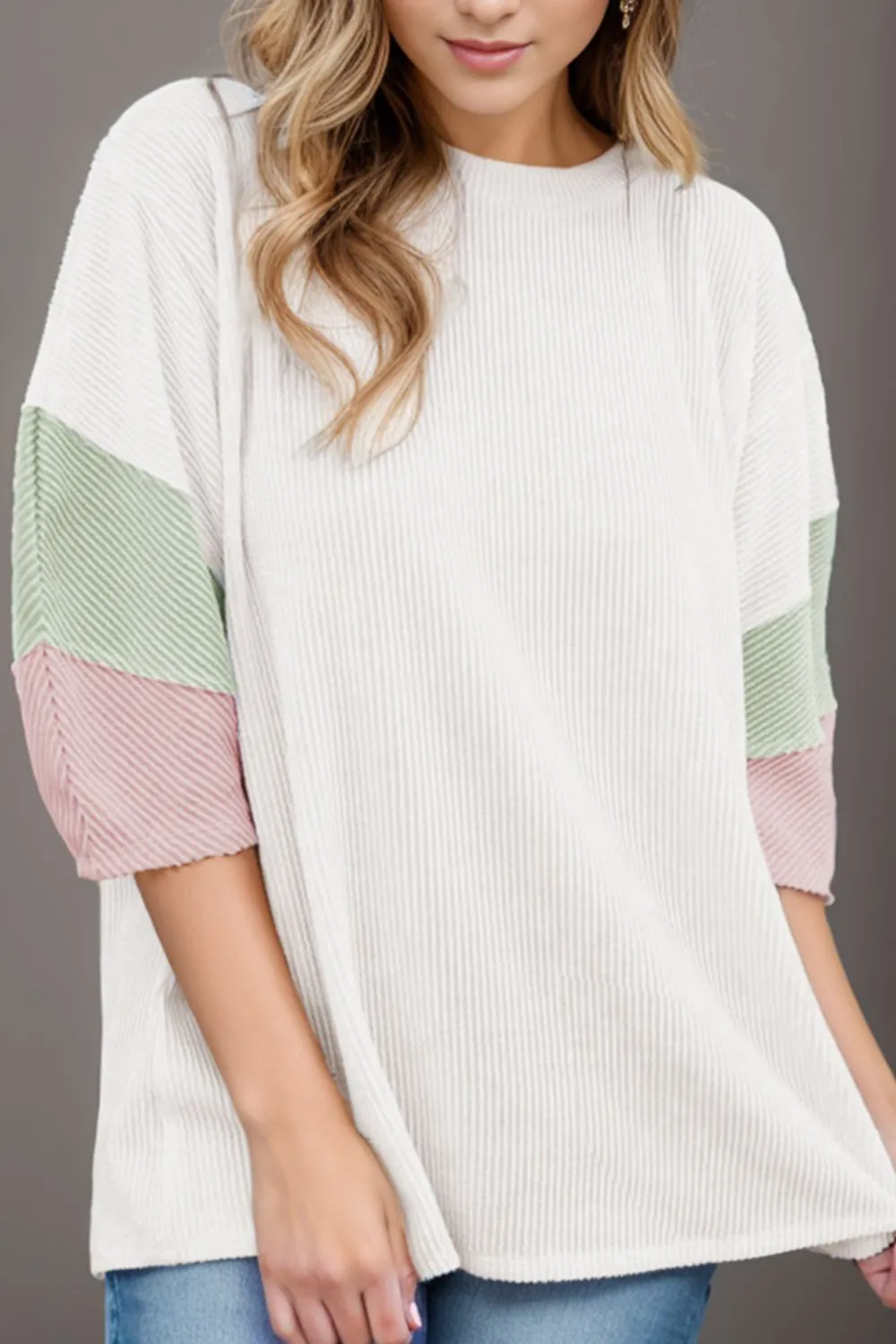 Color Block Round Neck Dropped Shoulder Blouse sold by Charming Charlie