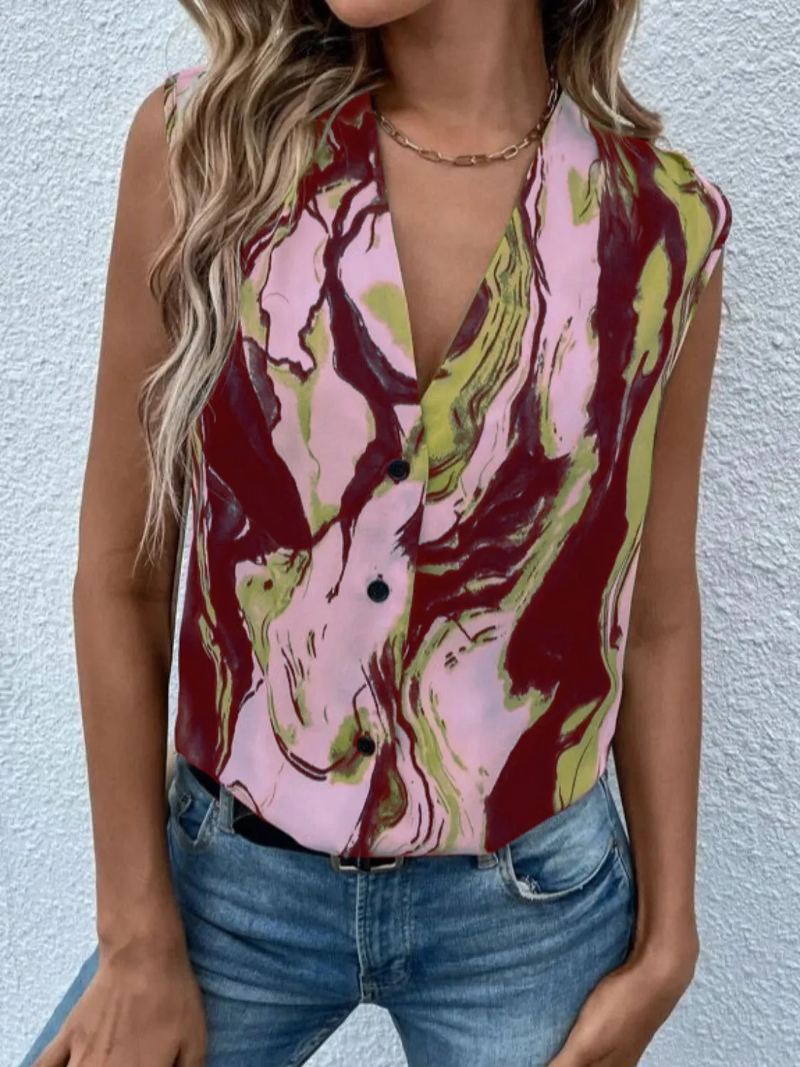 Full Size Printed Button Up Tank sold by Charming Charlie product image thumbnail 4