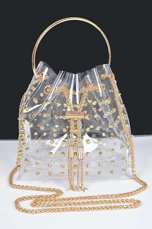 Studded Cleared Top Handle PVC Clutch Bag sold by Charming Charlie