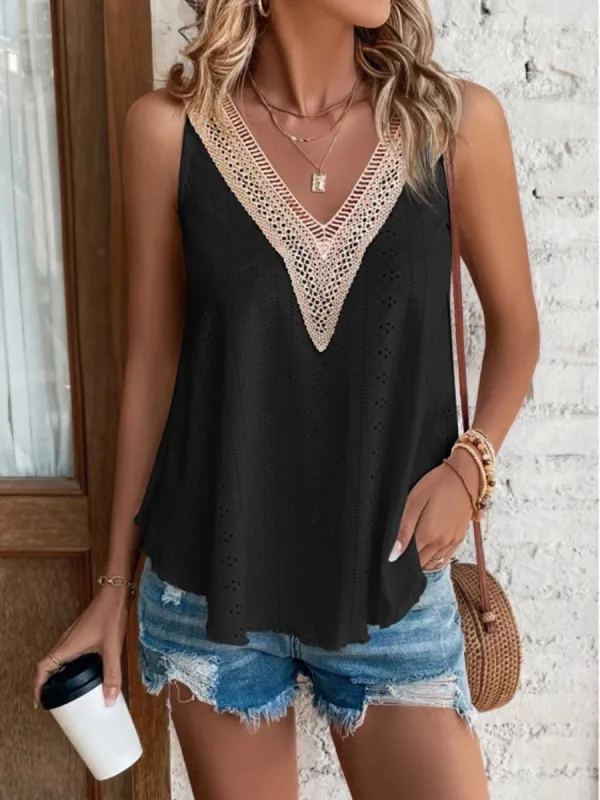 Eyelet V-Neck Wide Strap Tank sold by Charming Charlie