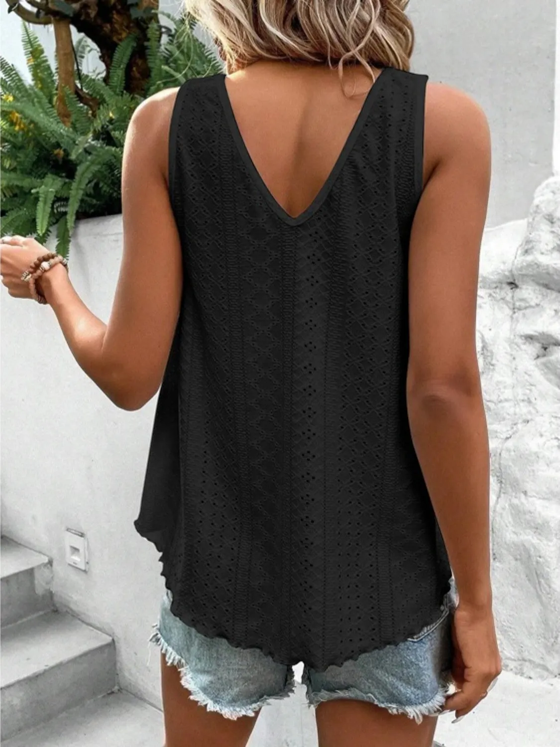 Eyelet V-Neck Wide Strap Tank sold by Charming Charlie product image thumbnail 2
