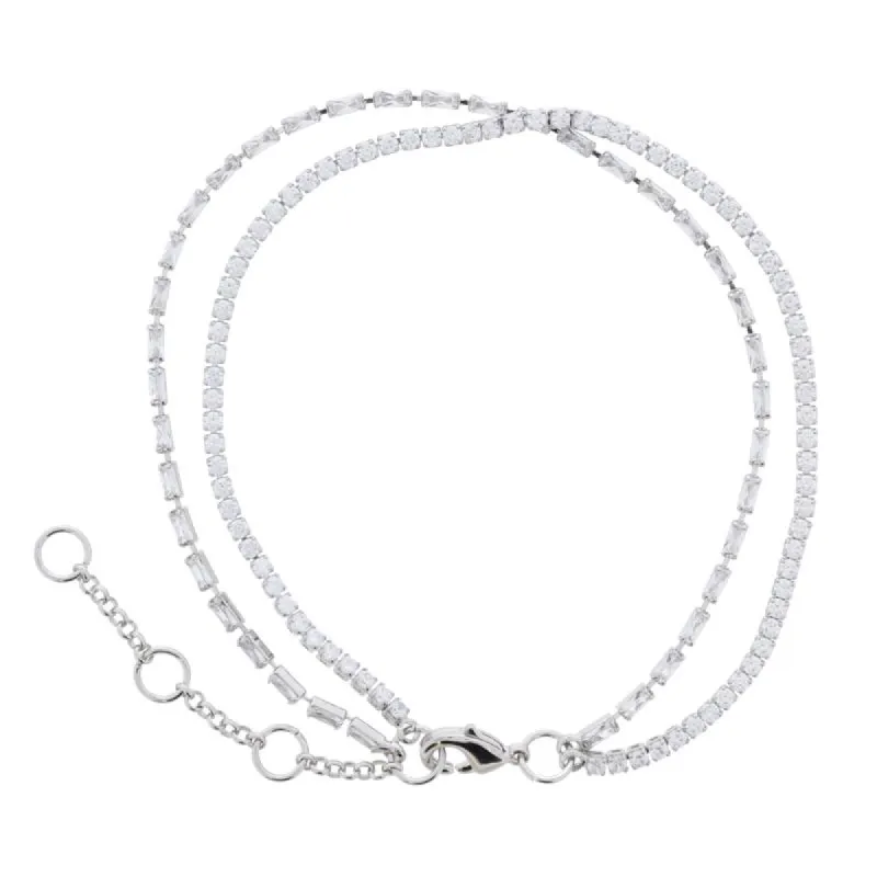 18K Gold Plated 2 Strand Silver Mini Baguette Crystals and Mini Clear Crystals Bracelet, 7" Around sold by Charming Charlie