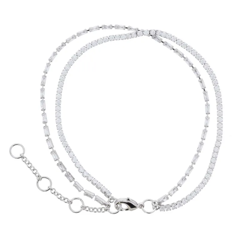 18K Gold Plated 2 Strand Silver Mini Baguette Crystals and Mini Clear Crystals Bracelet, 7" Around sold by Charming Charlie