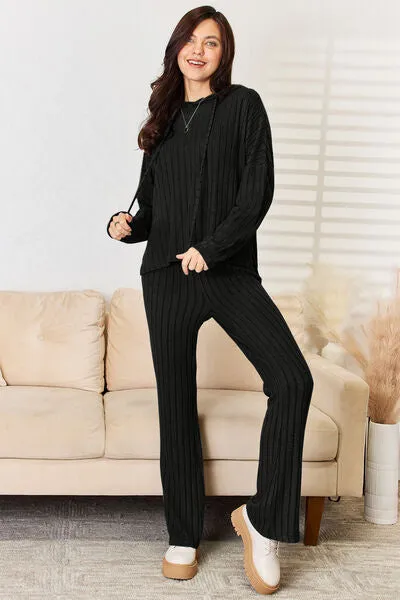 Basic Bae Full Size Ribbed Drawstring Hood Top and Straight Pants Set sold by Charming Charlie product image thumbnail 5