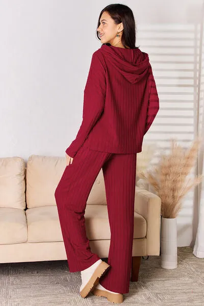 Basic Bae Full Size Ribbed Drawstring Hood Top and Straight Pants Set sold by Charming Charlie product image thumbnail 2