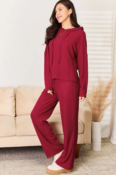 Basic Bae Full Size Ribbed Drawstring Hood Top and Straight Pants Set sold by Charming Charlie product image thumbnail 3