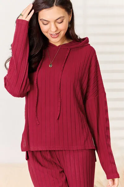 Basic Bae Full Size Ribbed Drawstring Hood Top and Straight Pants Set sold by Charming Charlie product image thumbnail 4