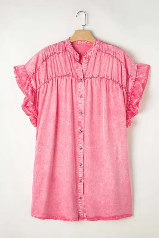 Ruffled Notched Cap Sleeve Denim Dress sold by Charming Charlie