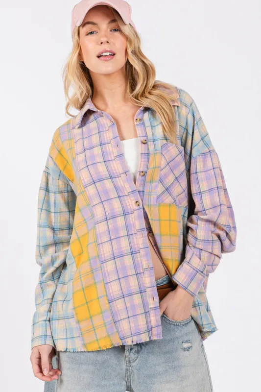 SAGE + FIG Button Up Raw Hem  Plaid Flannel Shirt sold by Charming Charlie