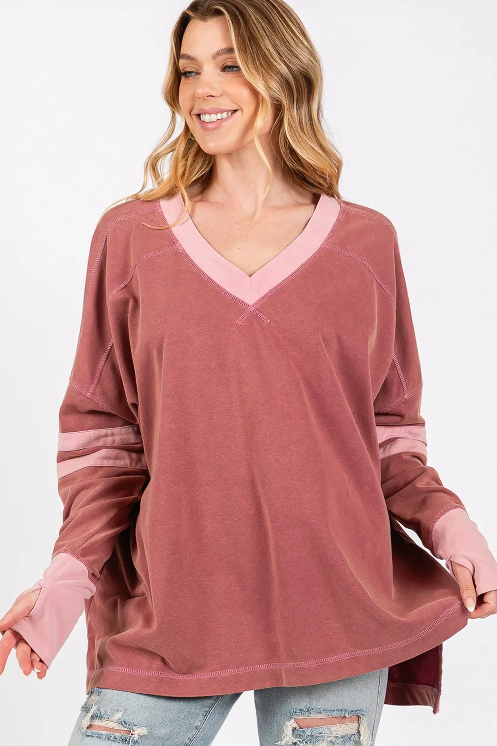 SAGE + FIG Mineral Wash Side Slit Contrast T-Shirt sold by Charming Charlie product image thumbnail 4
