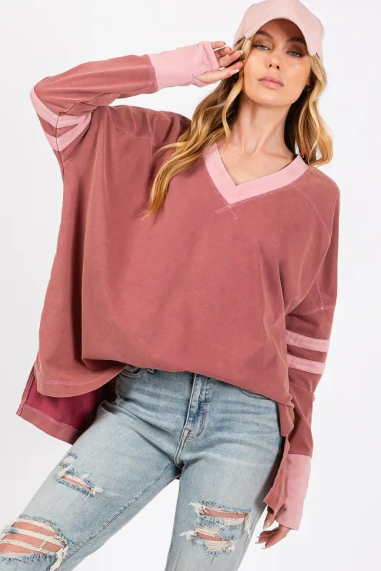 SAGE + FIG Mineral Wash Side Slit Contrast T-Shirt sold by Charming Charlie