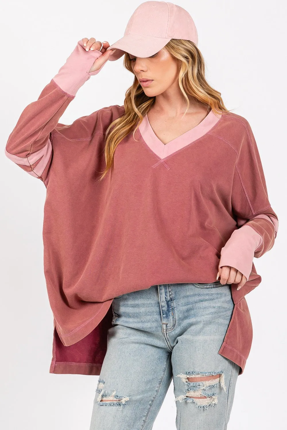 SAGE + FIG Mineral Wash Side Slit Contrast T-Shirt sold by Charming Charlie product image thumbnail 5
