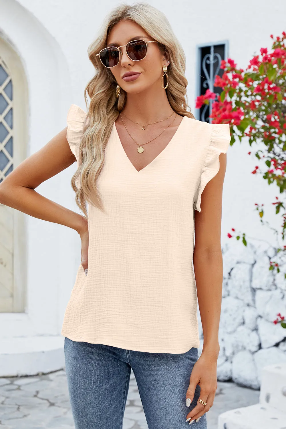 Ruffled V-Neck Cap Sleeve Blouse sold by Charming Charlie product image thumbnail 5