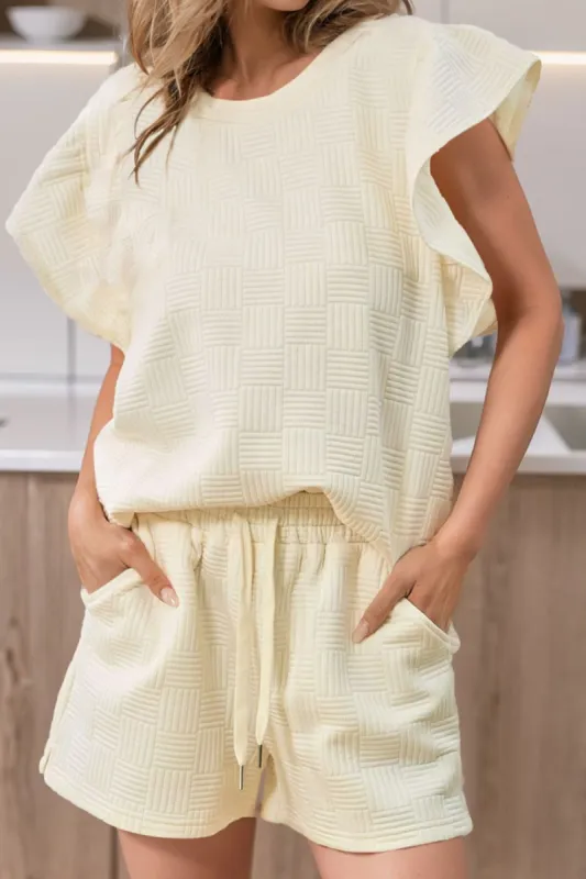 Ruffled Round Neck Top and Drawstring Shorts Set sold by Charming Charlie