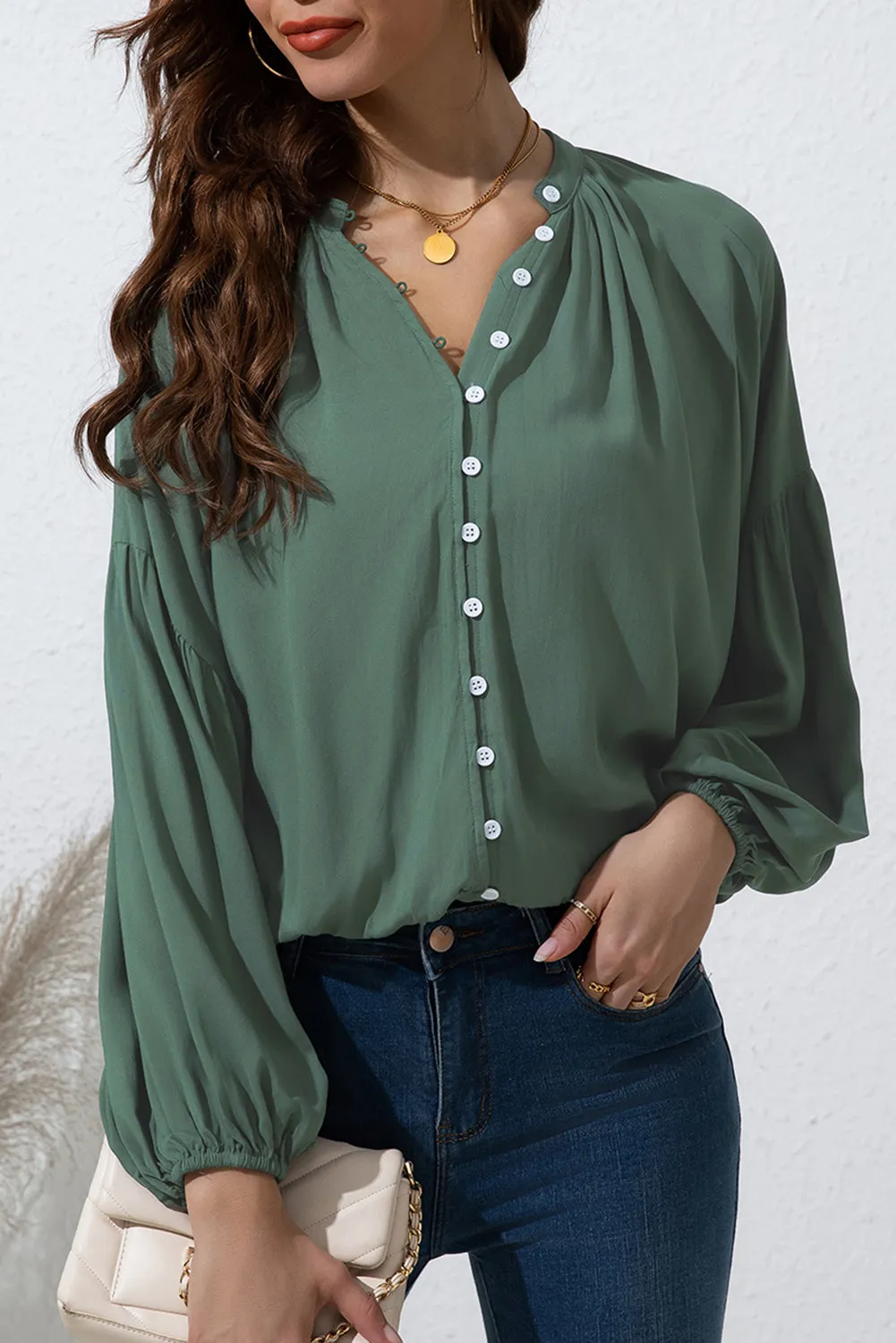 Button Up Balloon Sleeve Shirt sold by Charming Charlie product image thumbnail 2