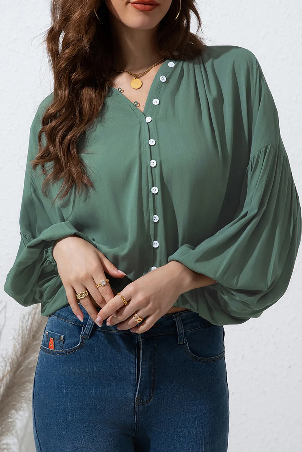 Button Up Balloon Sleeve Shirt sold by Charming Charlie product image thumbnail 3