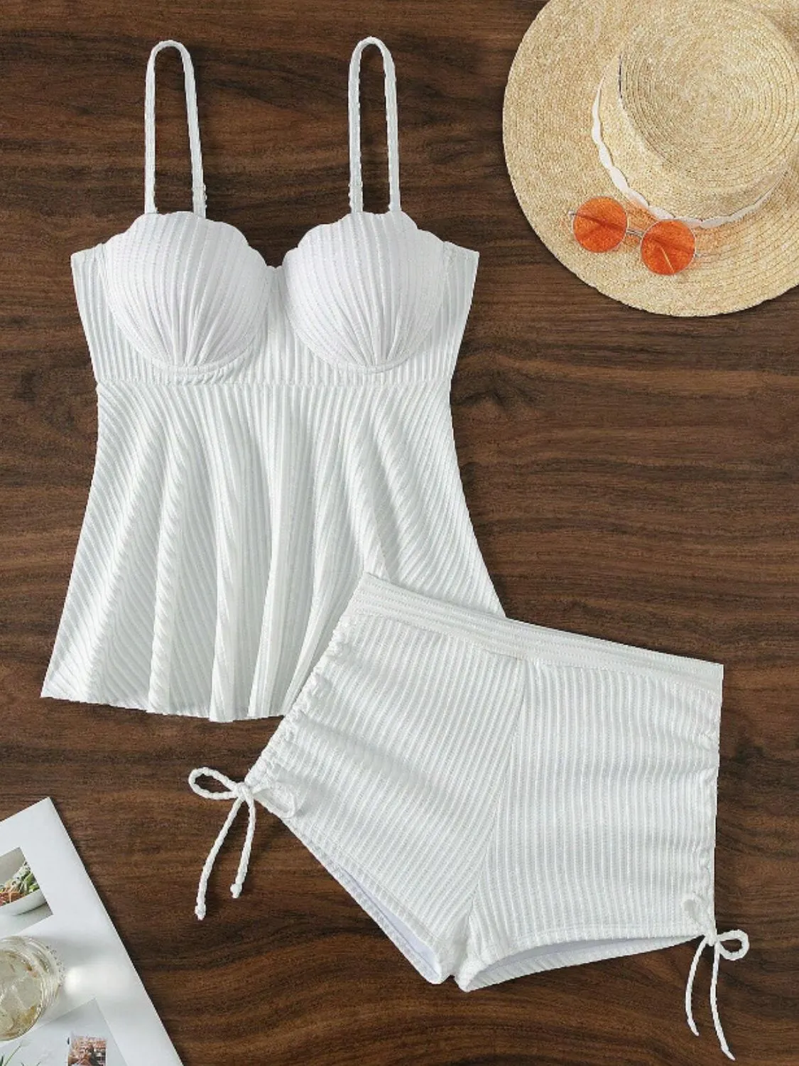 Textured Drawstring Spaghetti Strap Two-Piece Swim Set sold by Charming Charlie product image thumbnail 3