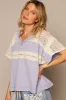 POL V-Neck Short Sleeve Crochet Detail Top sold by Charming Charlie