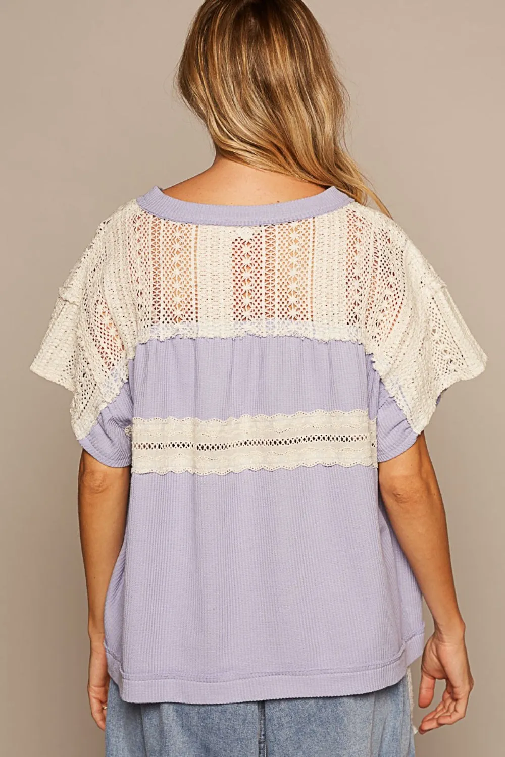 POL V-Neck Short Sleeve Crochet Detail Top sold by Charming Charlie product image thumbnail 2