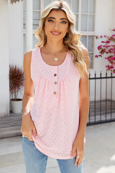 Eyelet Buttoned Round Neck Tank sold by Charming Charlie product image thumbnail 3