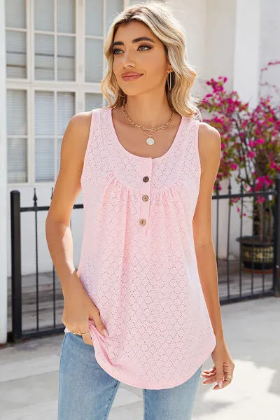 Eyelet Buttoned Round Neck Tank sold by Charming Charlie