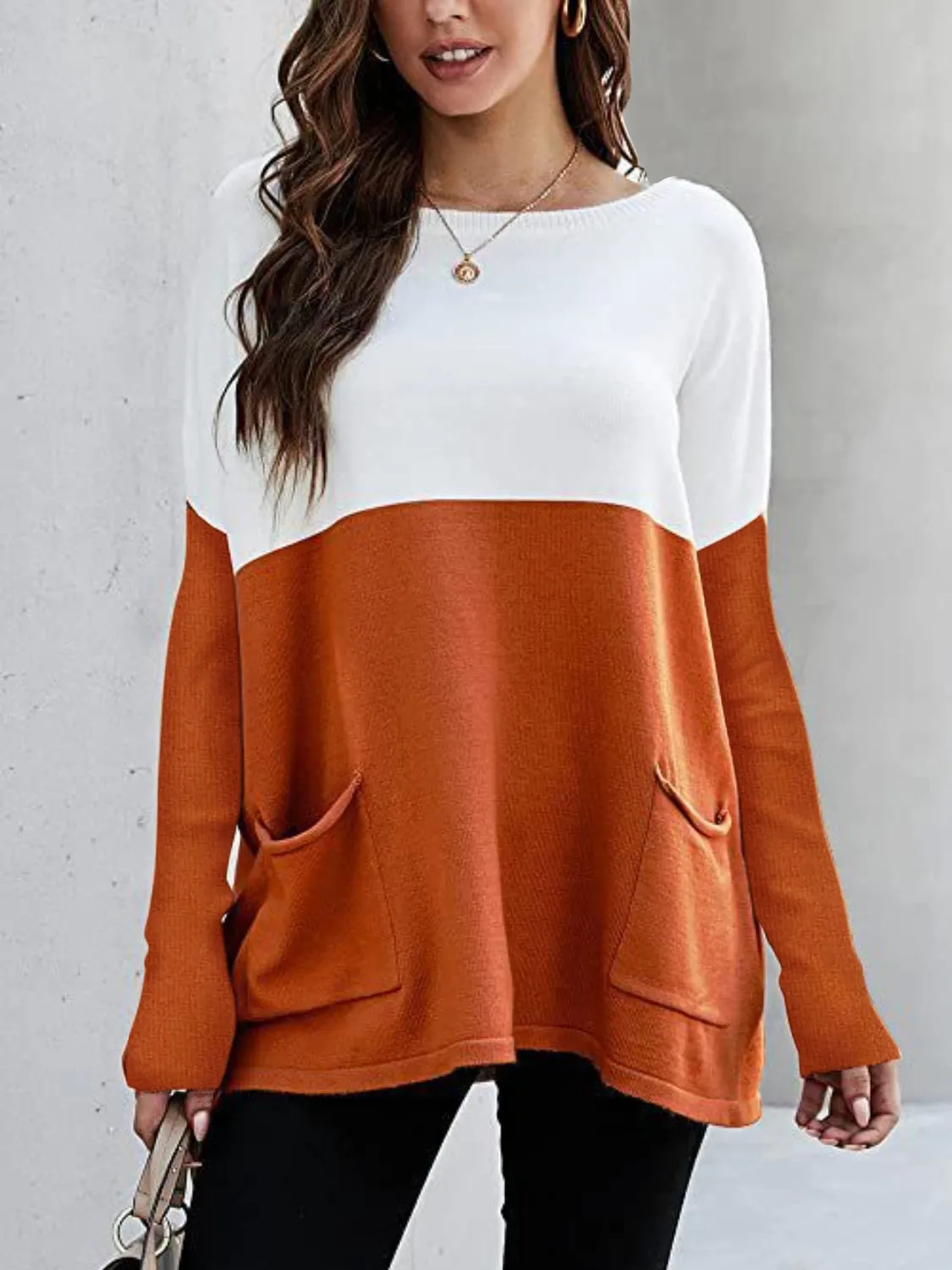 Contrast Boat Neck Long Sleeve T-Shirt sold by Charming Charlie