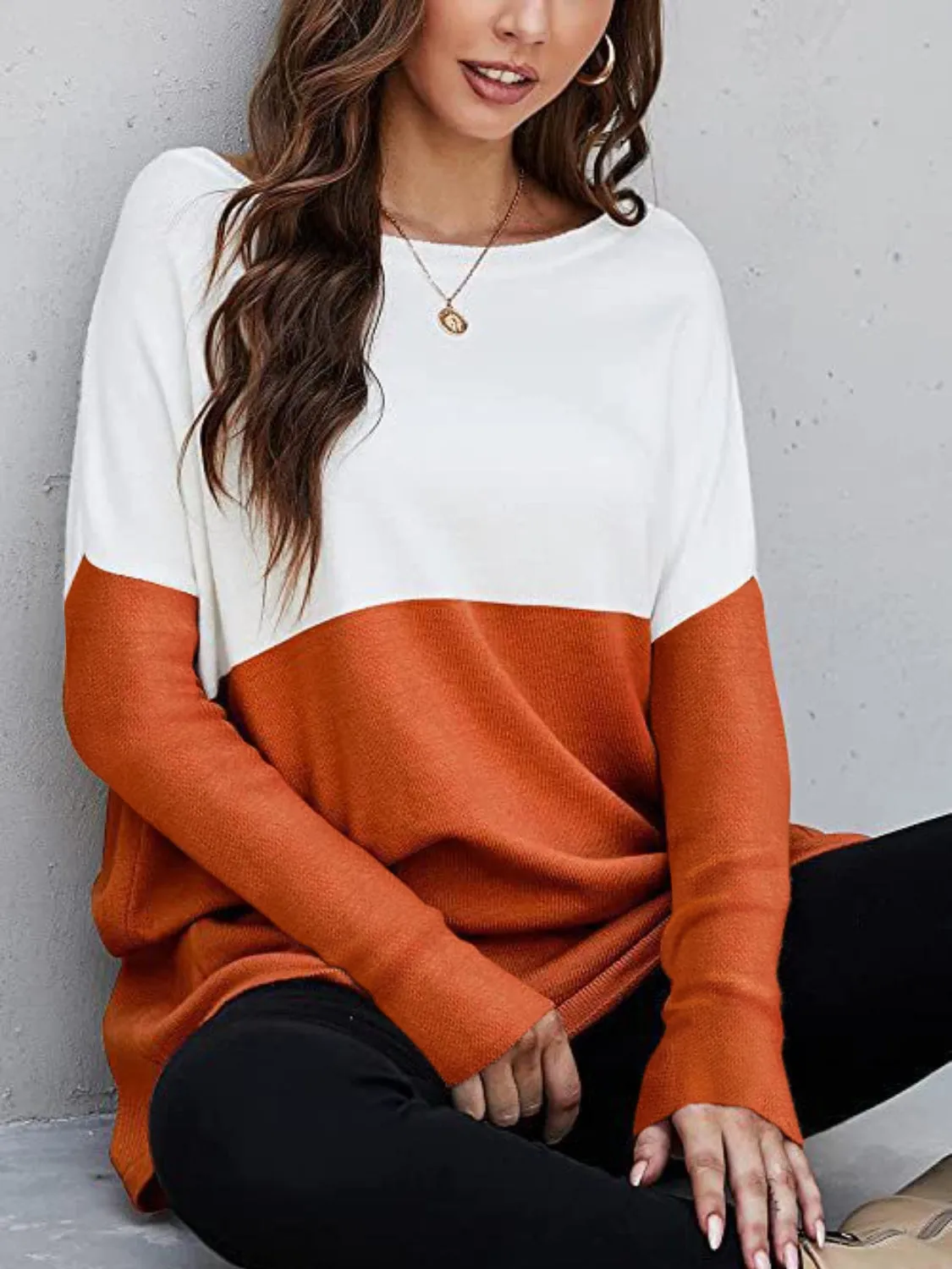 Contrast Boat Neck Long Sleeve T-Shirt sold by Charming Charlie product image thumbnail 2