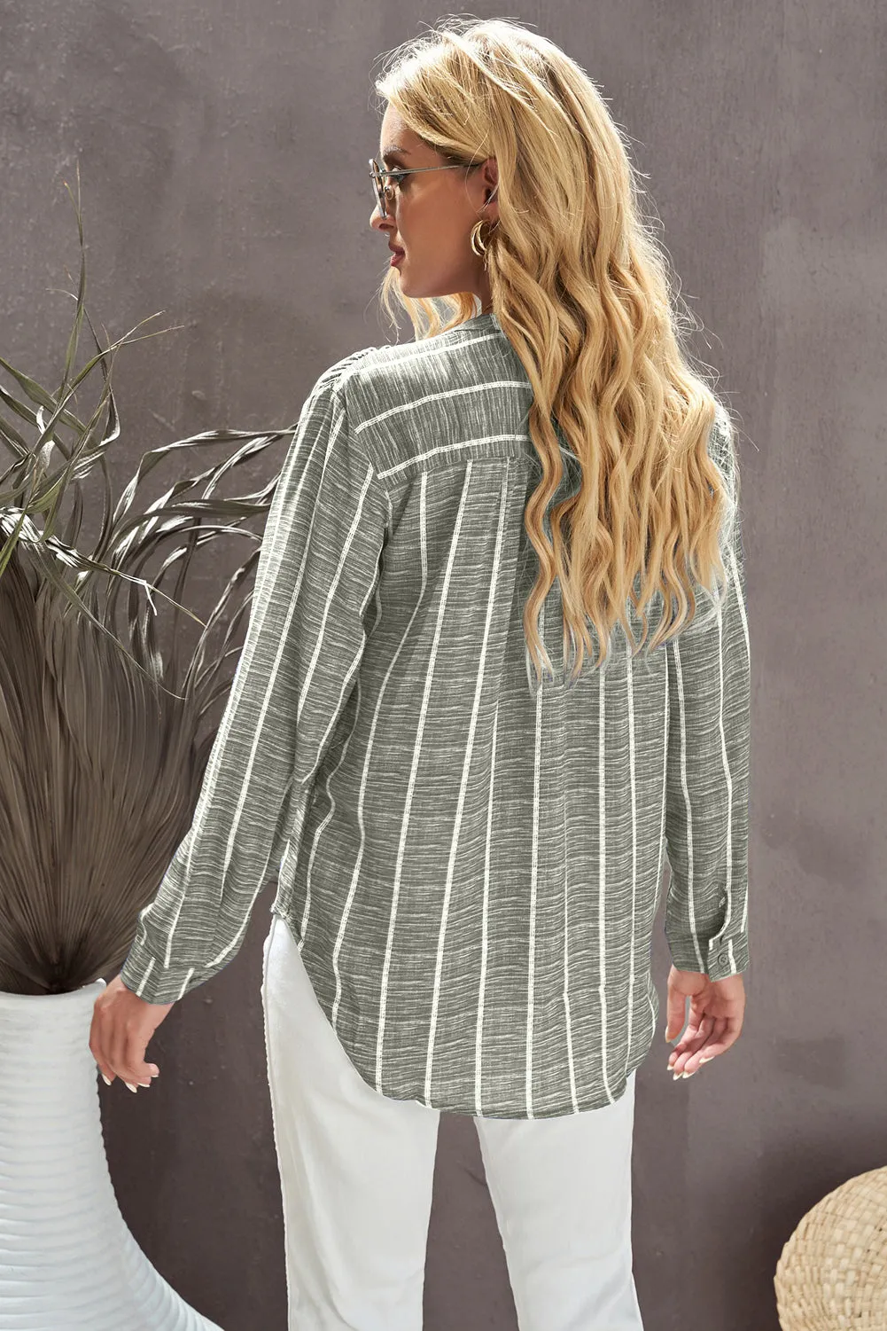 Striped Notched Long Sleeve Shirt sold by Charming Charlie product image thumbnail 3