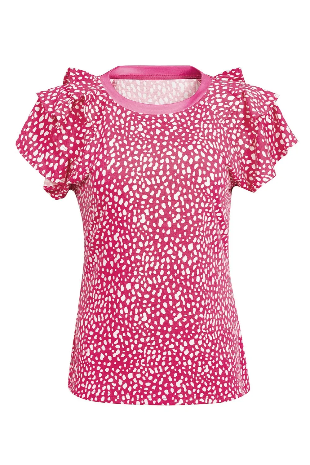 Ruffled Printed Round Neck Short Sleeve Blouse sold by Charming Charlie product image thumbnail 2