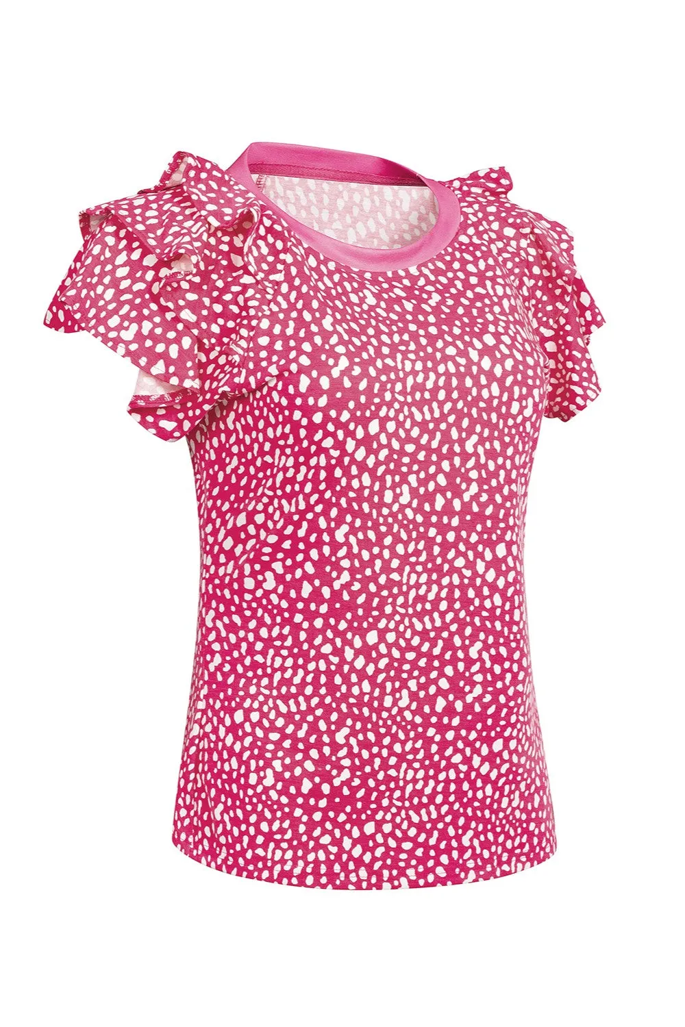 Ruffled Printed Round Neck Short Sleeve Blouse sold by Charming Charlie product image thumbnail 3