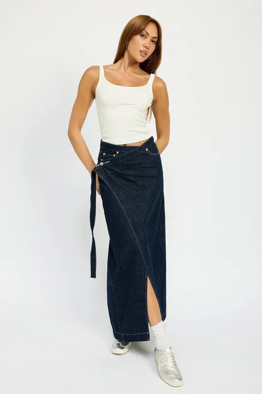 WRAPPED MAXI DENIM SKIRT sold by Charming Charlie product image thumbnail 5