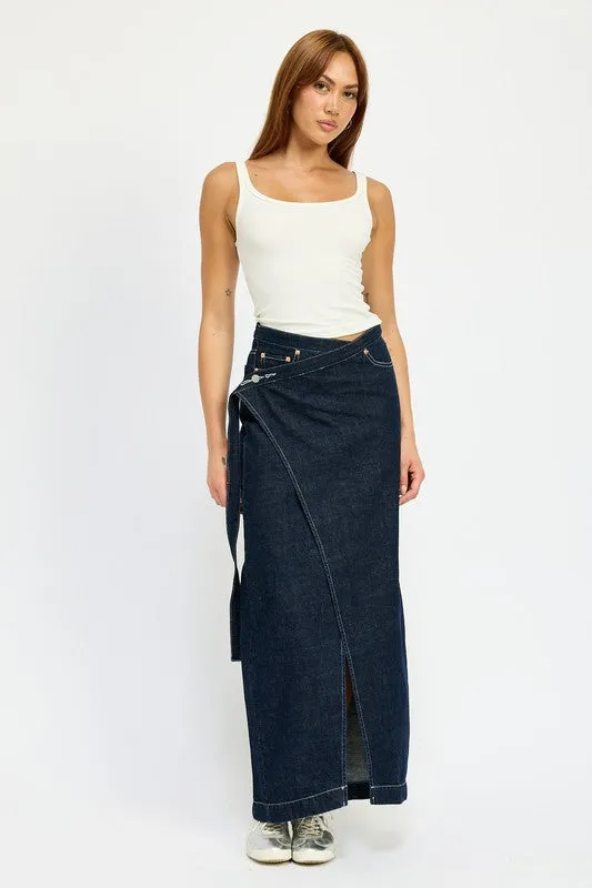 WRAPPED MAXI DENIM SKIRT sold by Charming Charlie product image thumbnail 4