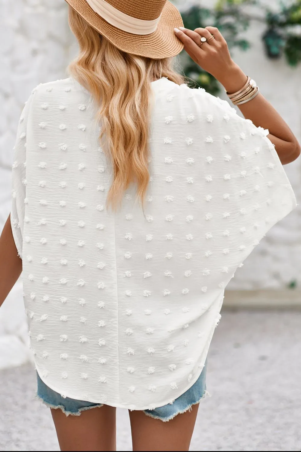 Swiss Dot Notched Half Sleeve Blouse sold by Charming Charlie product image thumbnail 5