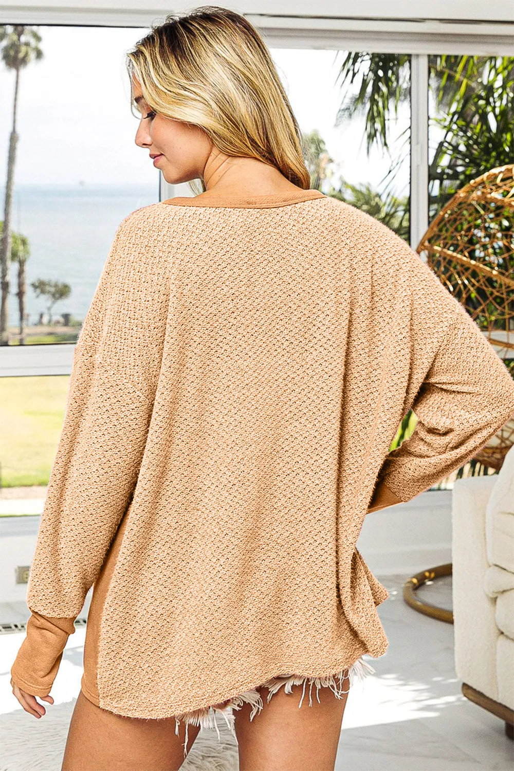 BiBi Thumb Opening Long Sleeve Top with Kangaroo Pocket sold by Charming Charlie product image thumbnail 2