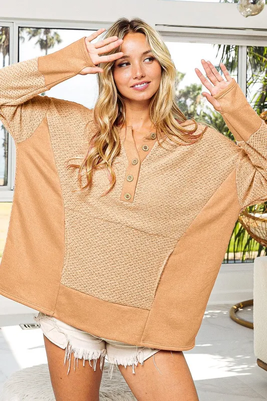 BiBi Thumb Opening Long Sleeve Top with Kangaroo Pocket sold by Charming Charlie
