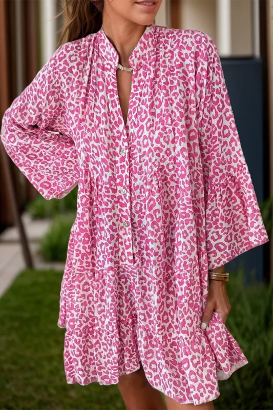 Leopard Notched Long Sleeve Mini Dress sold by Charming Charlie