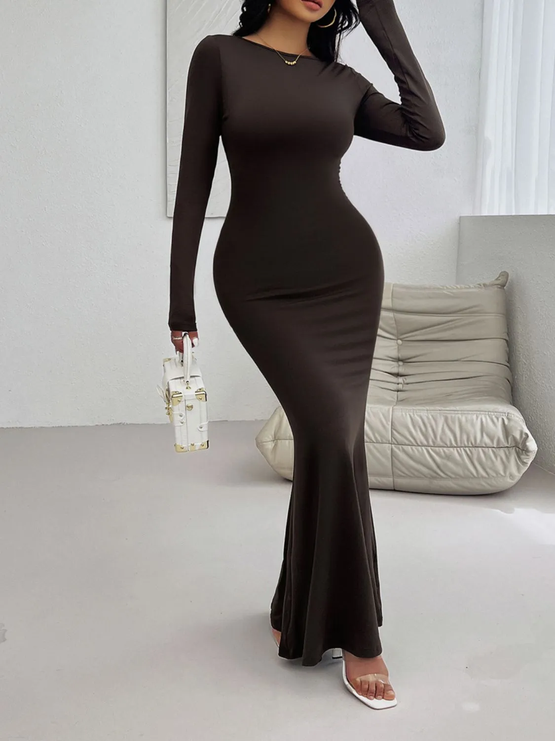Devine Backless Round Neck Long Sleeve Maxi Dress sold by Charming Charlie product image thumbnail 3