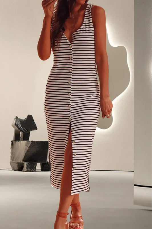 Striped Wide Strap Midi Dress sold by Charming Charlie