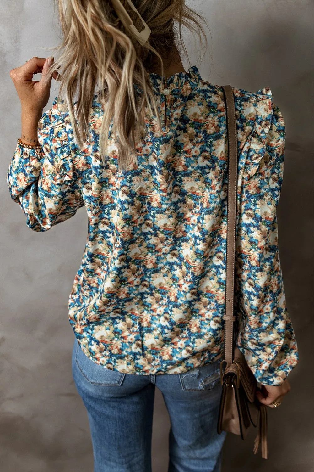 Frill Printed Mock Neck Long Sleeve Blouse sold by Charming Charlie product image thumbnail 5