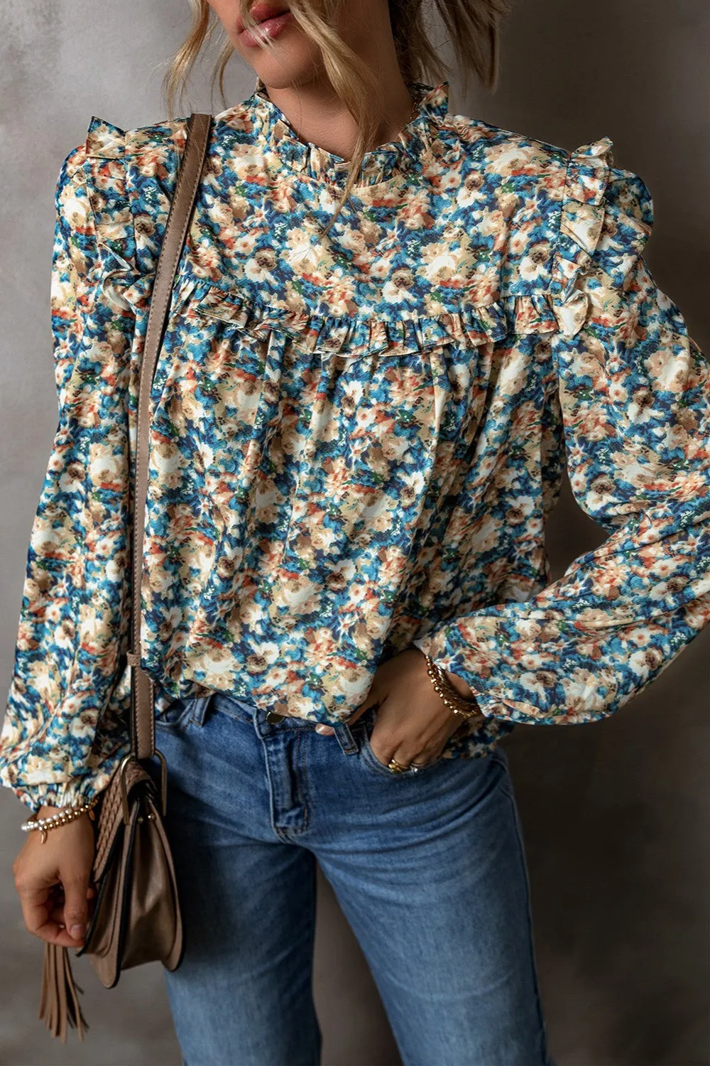 Frill Printed Mock Neck Long Sleeve Blouse sold by Charming Charlie product image thumbnail 3