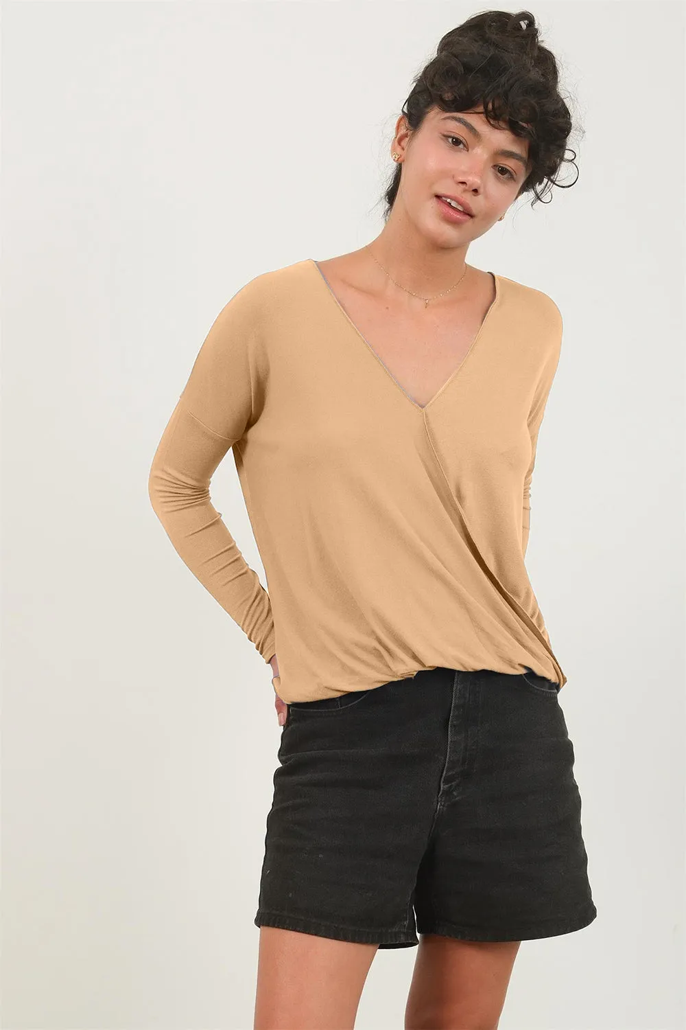 HYFVE Draped Drop Shoulder Long Sleeve Top sold by Charming Charlie