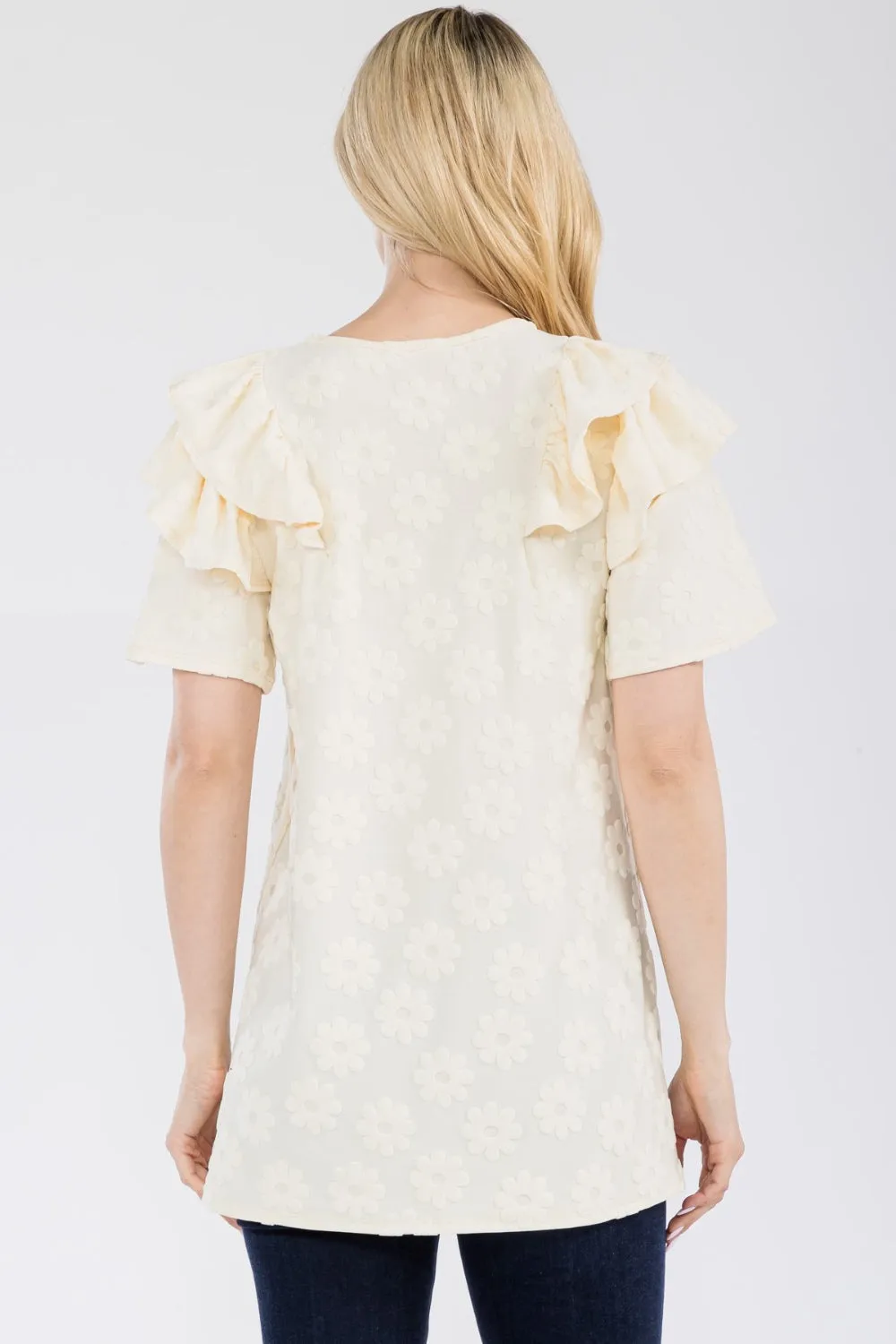 Celeste Full Size Ruffle Layered Short Sleeve Daisy Floral Top sold by Charming Charlie product image thumbnail 2