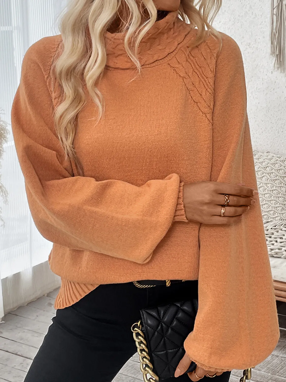 Cable-Knit Turtleneck Long Sleeve Sweater sold by Charming Charlie product image thumbnail 2
